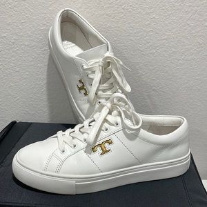 Tory Burch Womens Leather T-logo White Athletic Low Shoes SNEAKERS Size 6.5